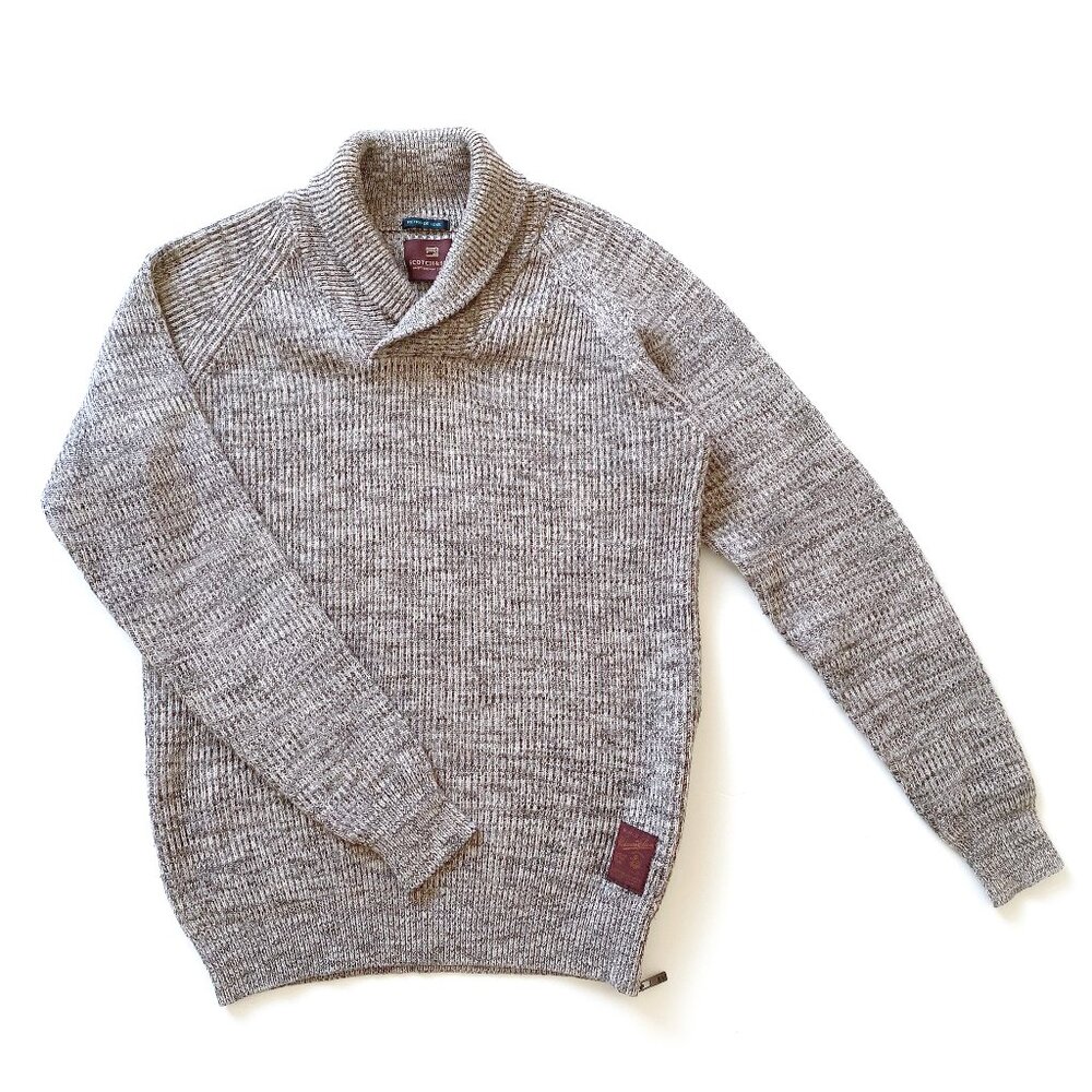 Scotch & Soda Men’s Gray Shawl Collar Knit Sweater Side Zip Size S Raglan Sleeve